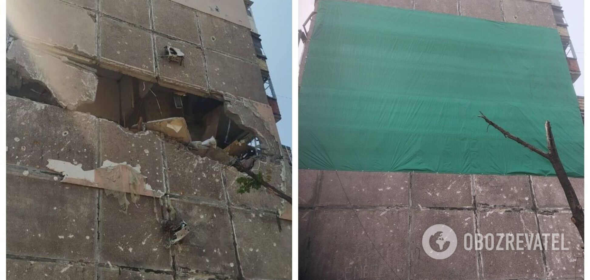 Закрыли стену куском брезента: в сети показали, как выглядит ремонт от оккупантов в Мариуполе. Фото