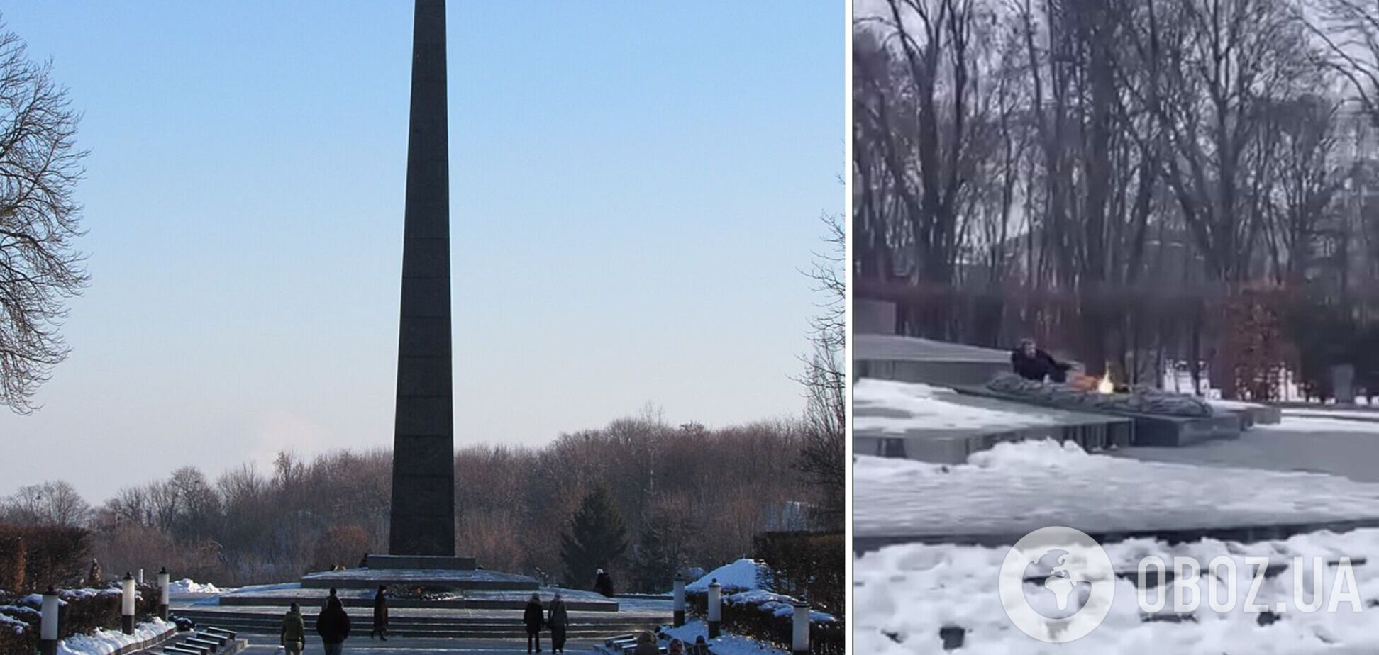 Мужчина грелся у вечного огня