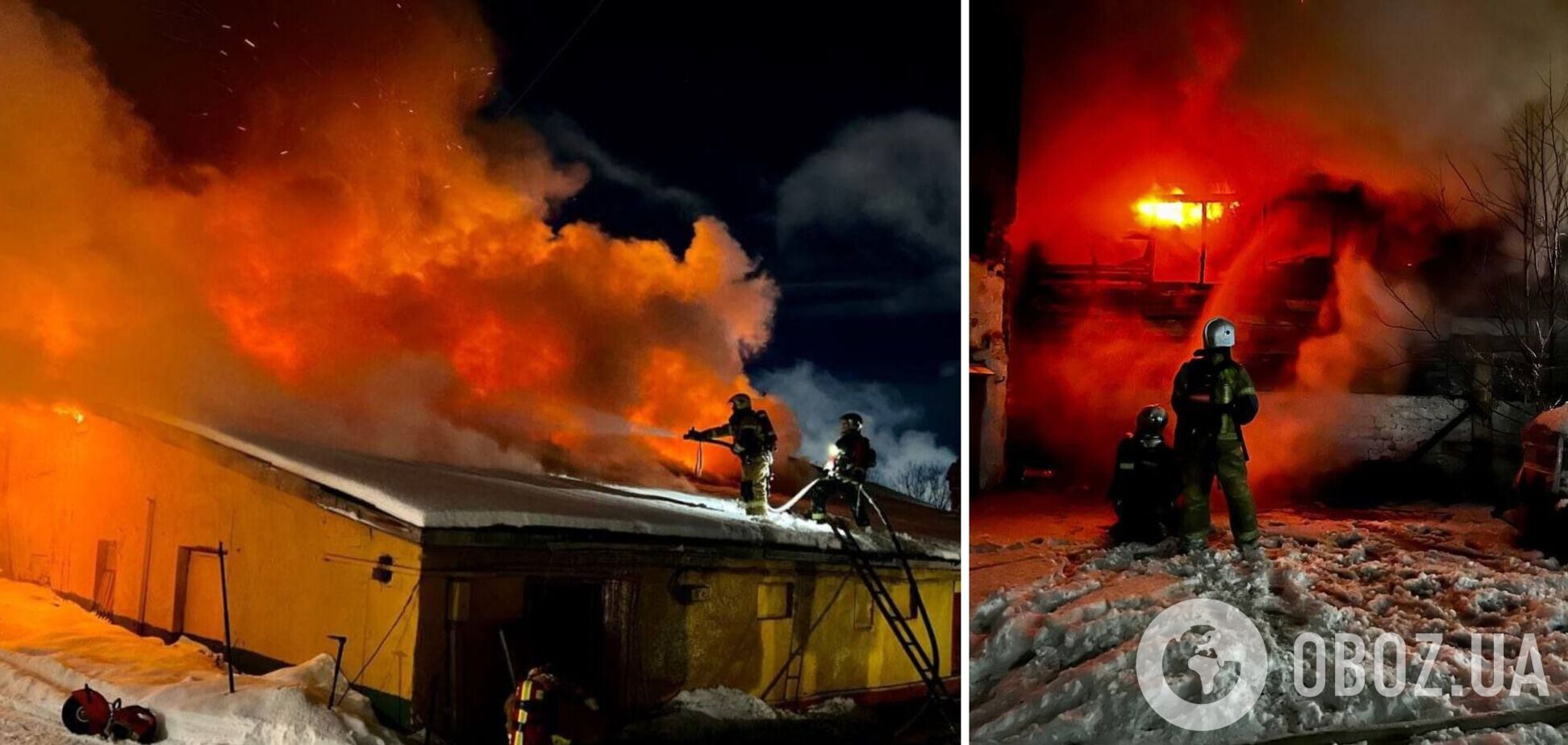 У  Мурманську сталася пожежа на  базі постачання, де зберігалася військова форма і засоби індивідуального захисту. Фото