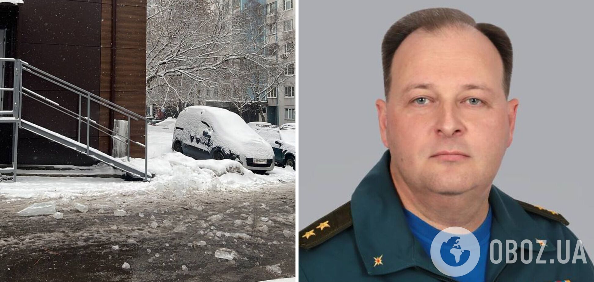 В Москве гигантская сосулька упала на голову генералу МЧС России, его прооперировали: момент попал на видео