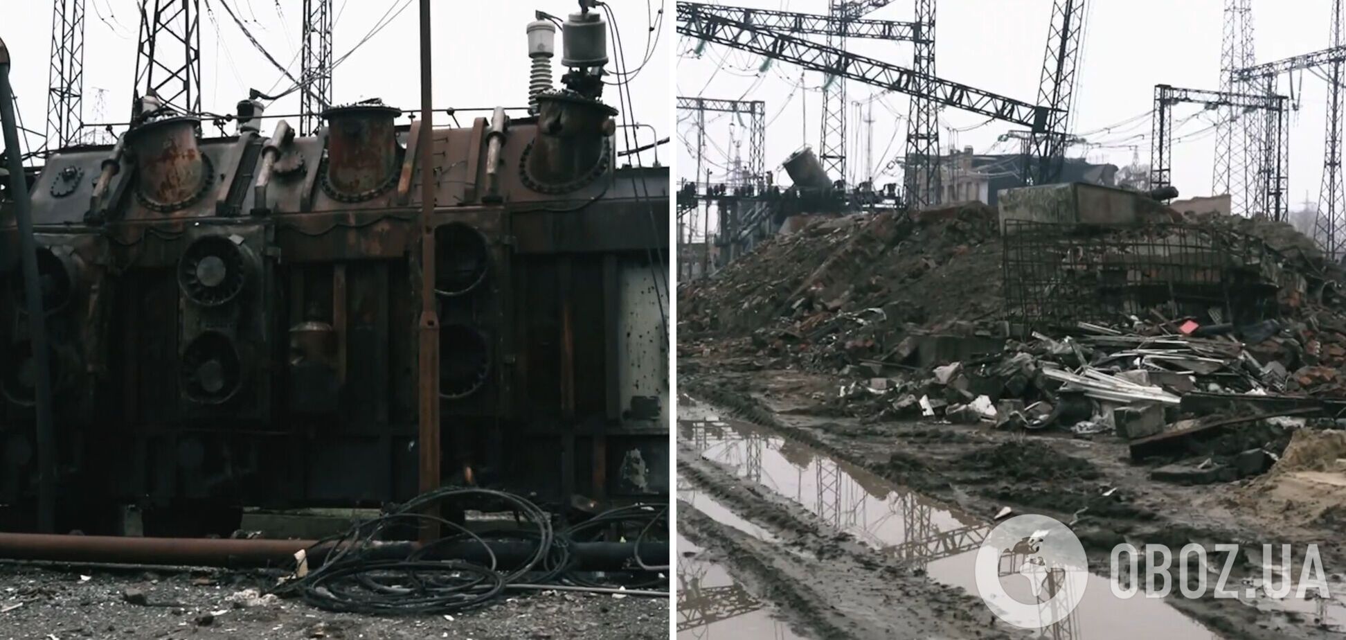 Последствия российских обстрелов одного из энергообъектов Украины