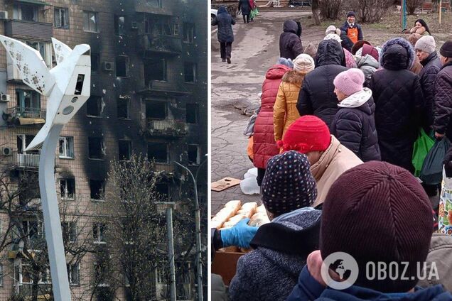Окупанти продовжують стирати з лиця землі Маріуполь: будинки зносять, люди стоять у чергах по їжу, щоб вижити. Відео