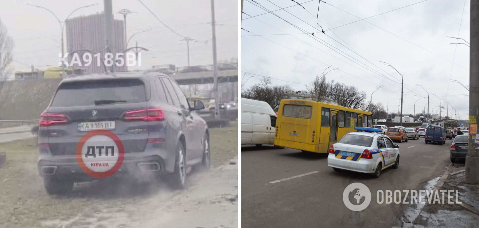 Внедорожник объехал пробку по газону