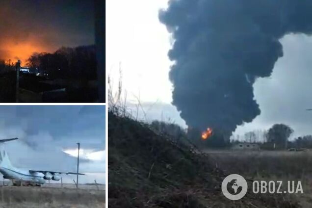 В Житомирской области на военном аэродроме произошла серия взрывов, горит самолет
