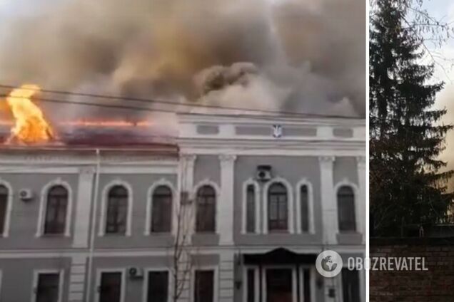 У Чернігові горить будівля обласного управління СБУ: в споруду влучили два снаряди. Відео