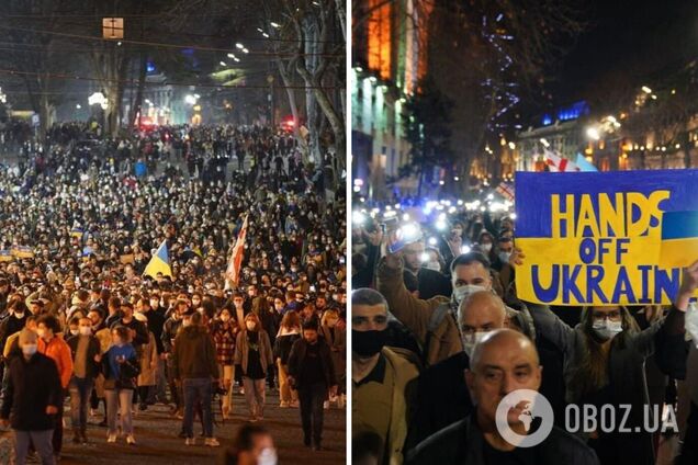 'Руки прочь от Украины!' В Грузии тысячи человек вышли на митинг против российской агрессии