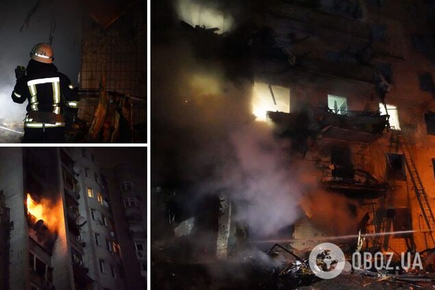 Из-за обстрелов оккупантов в Киеве произошел пожар в жилой многоэтажке, восемь человек пострадали. Фото и видео