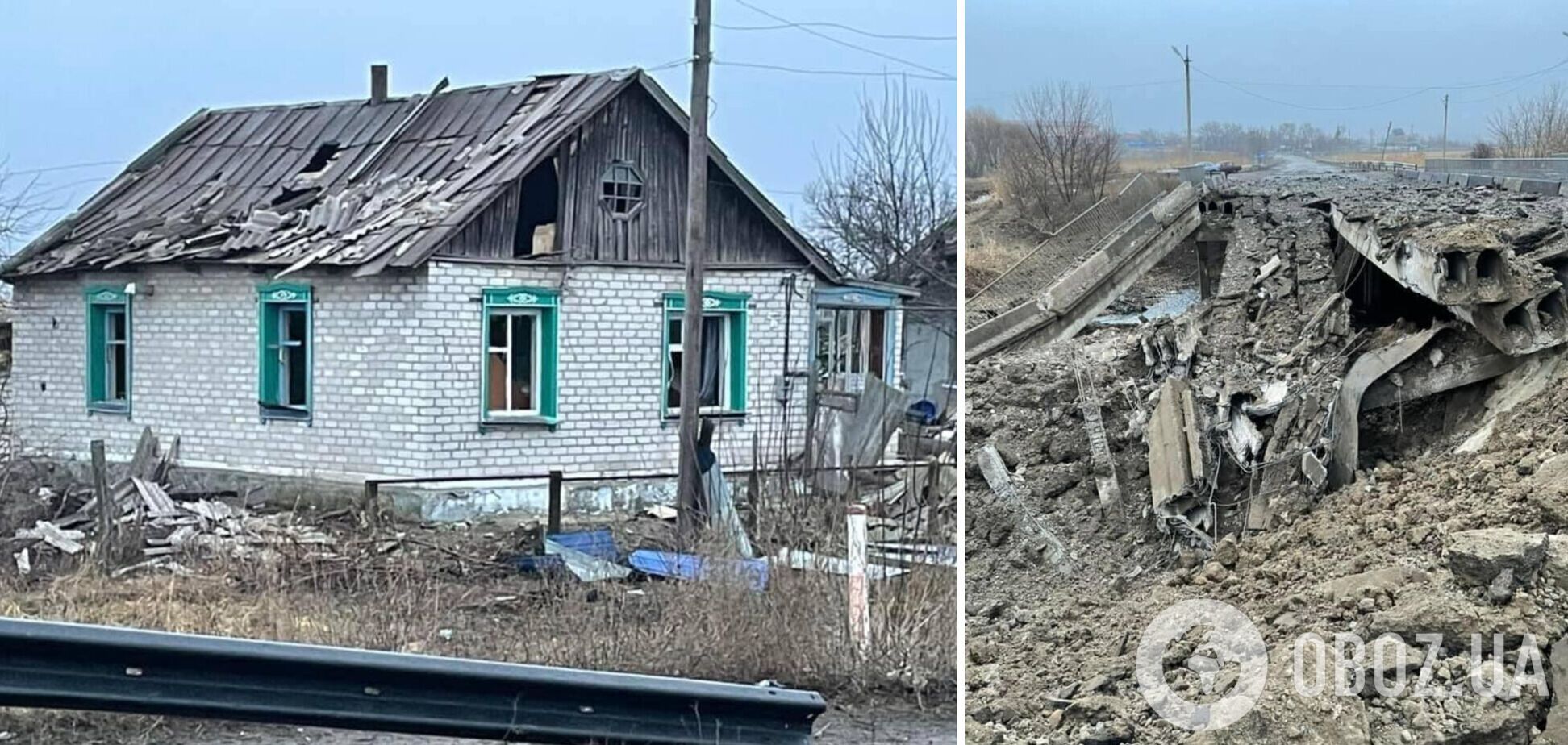 В Троицком в результате обстрела разрушен мост, повреждены жилые дома. Фото