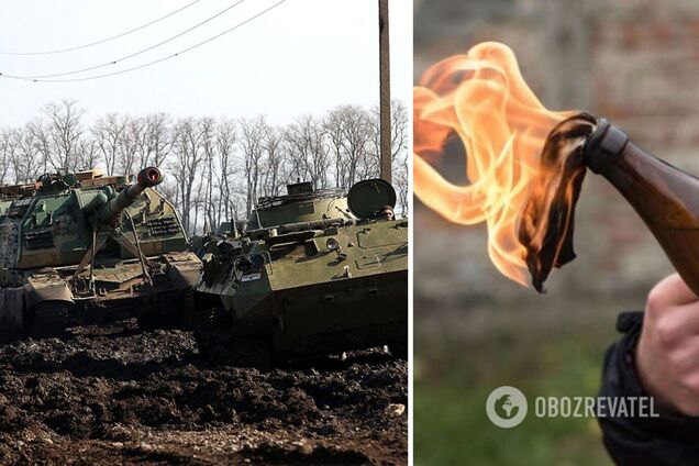 В Буче прошла колонна вражеской техники, одну из машин остановили 'коктейлем Молотова'. Видео