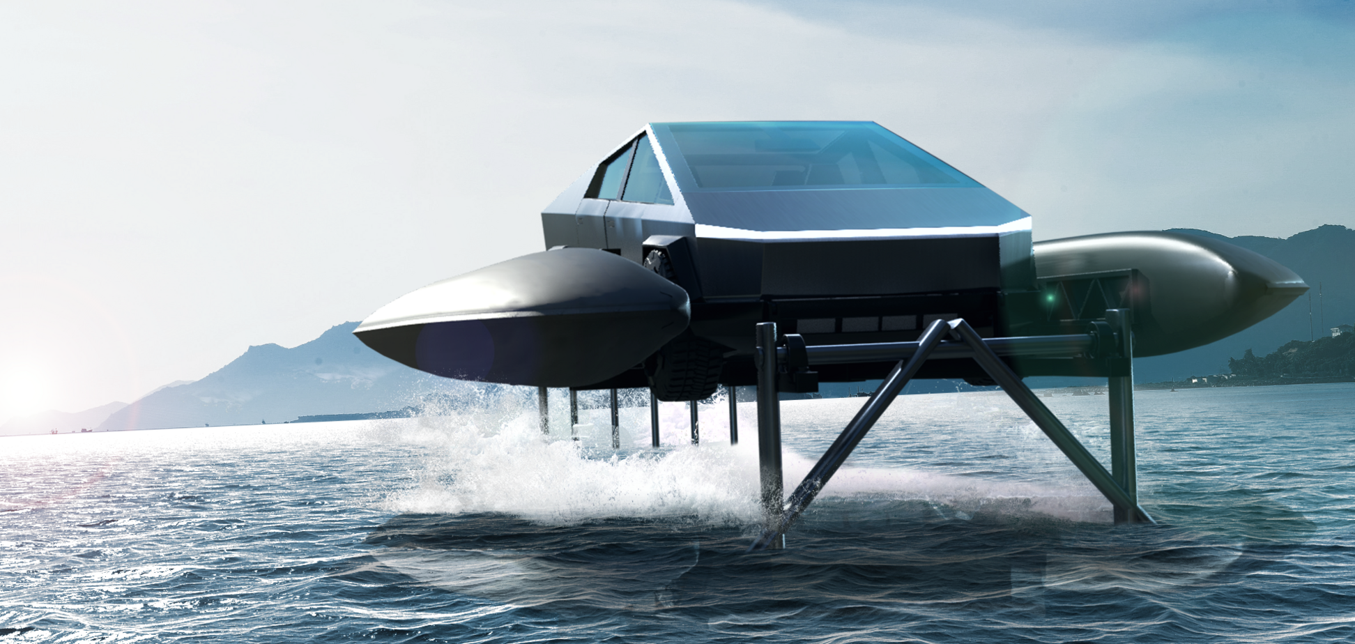 В США предложили превратить Tesla Cybertruck в катамаран. Видео