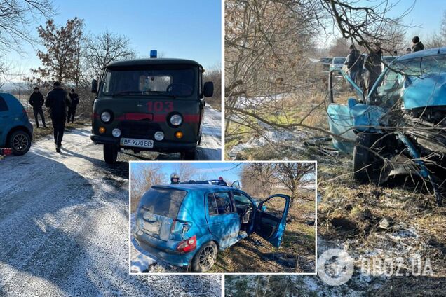 Під Миколаєвом авто вилетіло з дороги і врізалося в дерево: є загиблий, серед постраждалих – немовля. Фото