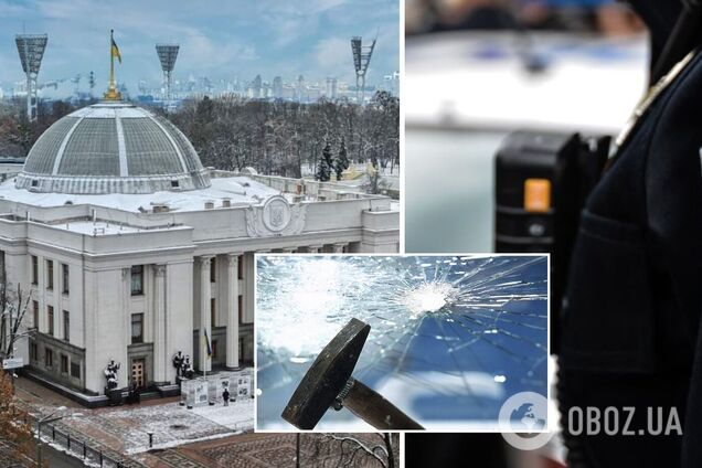 В Киеве мужчина бросил молоток в здание Верховной Рады: злоумышленника задержали. Фото