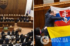 В Словакии депутат облил водой флаг Украины: все детали дипломатического скандала. Фото и видео