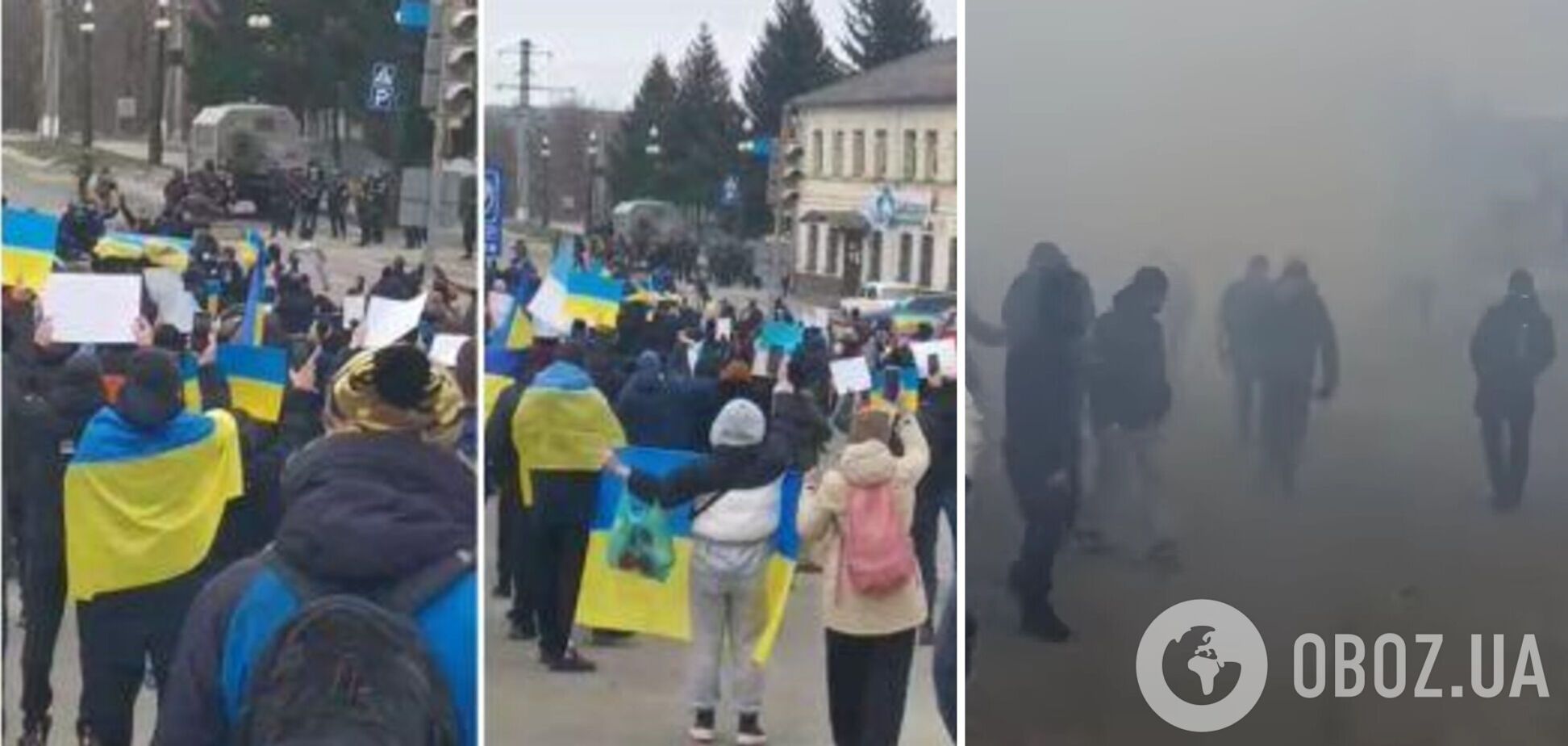 У Куп'янську люди зібралися з українськими прапорами, окупанти розганяють їх світлошумовими гранатами. Відео