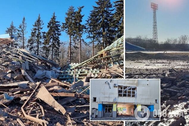 Москальские оккупанты разбомбили стадион 'Десны': от трибун остались щепки, а вдоль поля огромные воронки. Фото