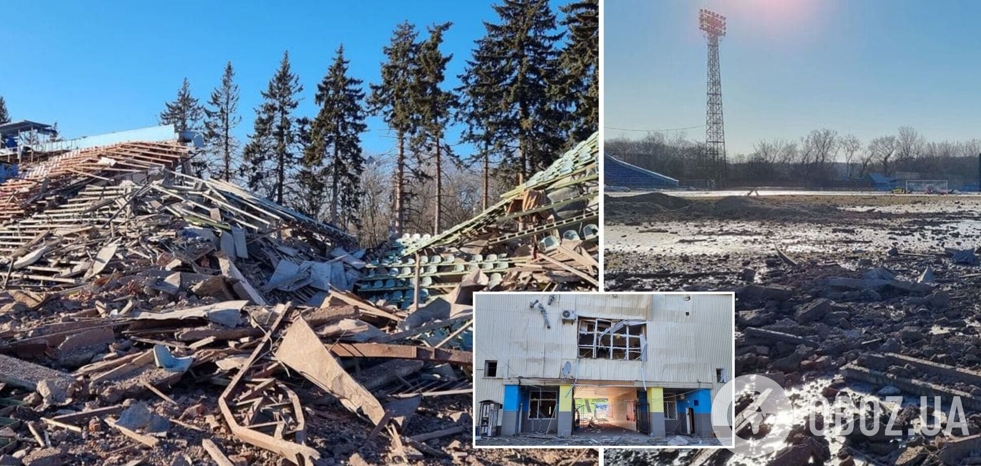 Москальські окупанти розбомбили стадіон 'Десни': від трибун залишилися тріски, а вздовж поля величезні вирви. Фото