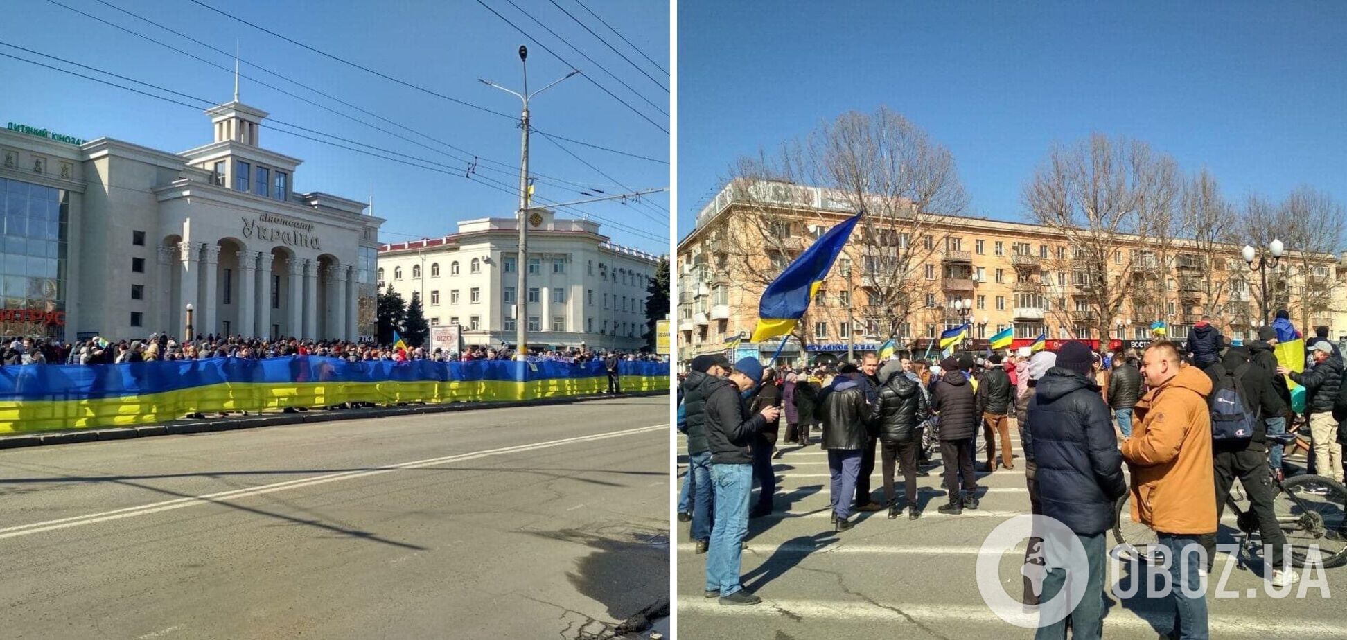 В Херсоне безоружные горожане под дулами автоматов требуют у оккупантов убираться из города. Видео