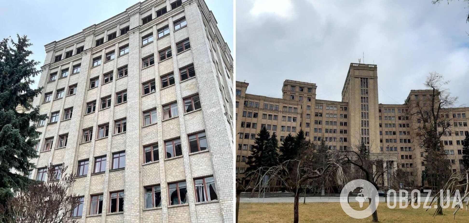 Выбитые окна и осколки вокруг: как выглядит Харьковский национальный университет им. В.Н. Каразина после обстрела. Фото