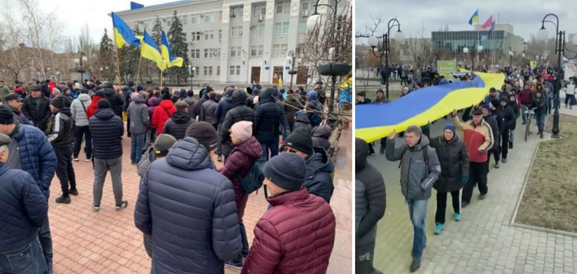 'Бердянськ – це Україна': люди з українськими прапорами влаштували мітинг проти окупантів. Відео