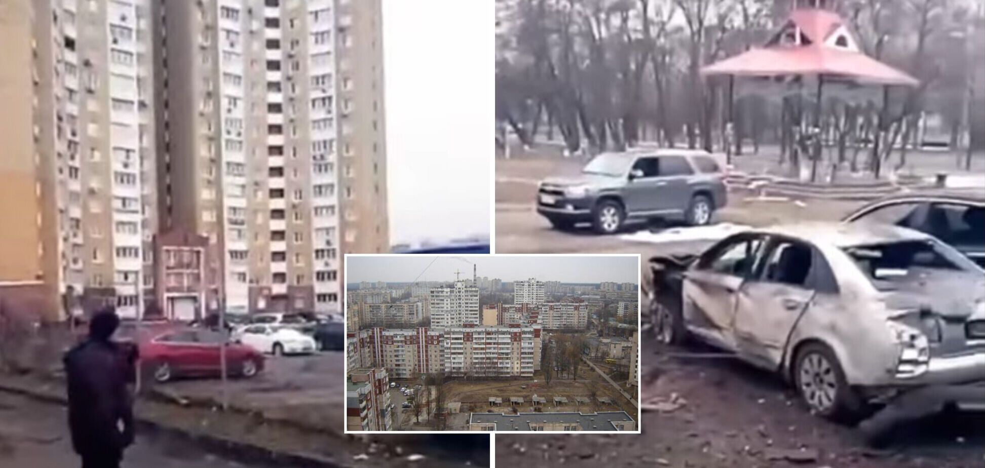 Выбитые окна и горящее авто: в сети показали последствия нового обстрела в Киеве. Видео