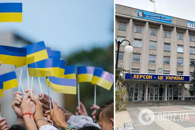 У Херсоні чоловік вийшов із прапорами України під стіни ОДА, яка оточена танками окупантів. Відео