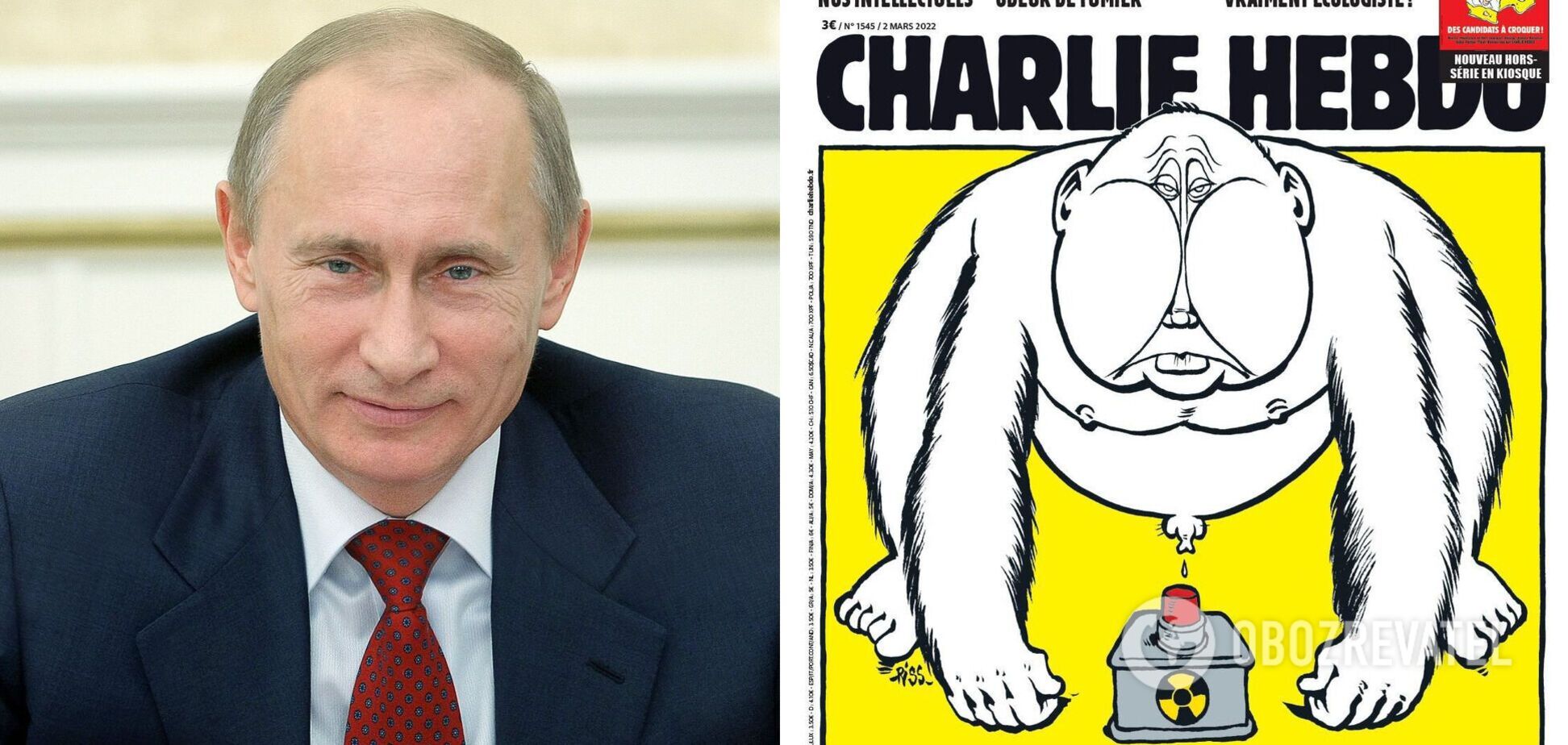 Мавпа з червоною кнопкою: Charlie Hebdo на свіжій обкладинці висміяв Путіна