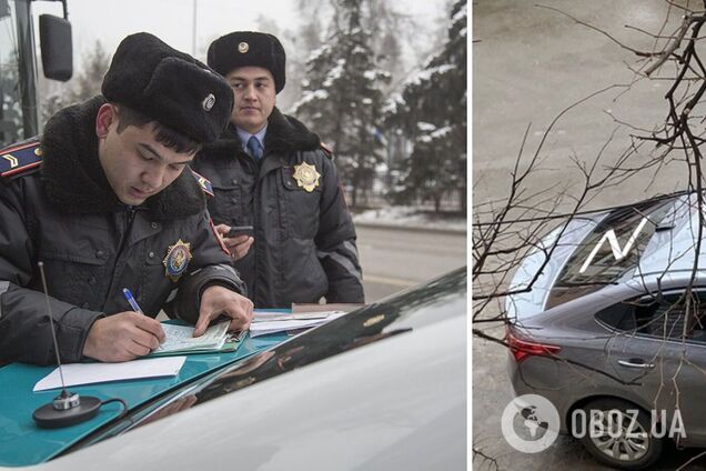 В Казахстане машину россиян с 'Z-свастикой' проучили патрульные. Видео