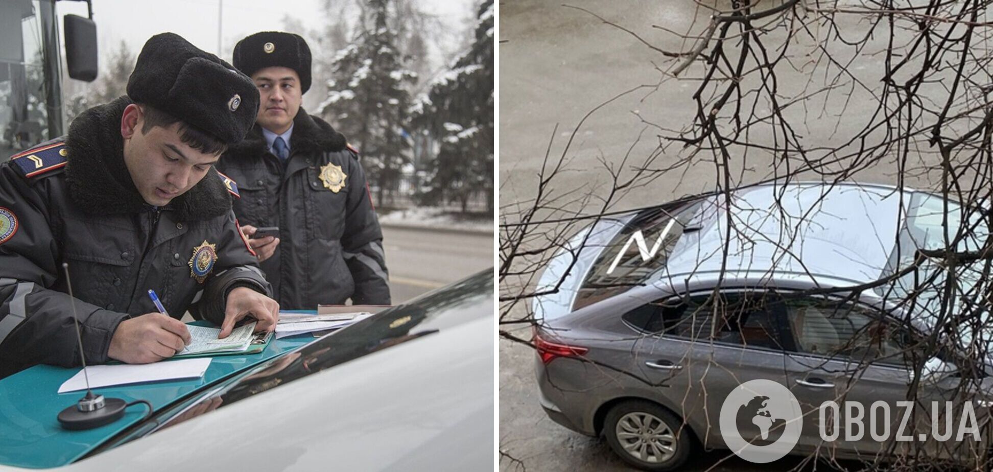 В Казахстане машину россиян с 'Z-свастикой' проучили патрульные. Видео