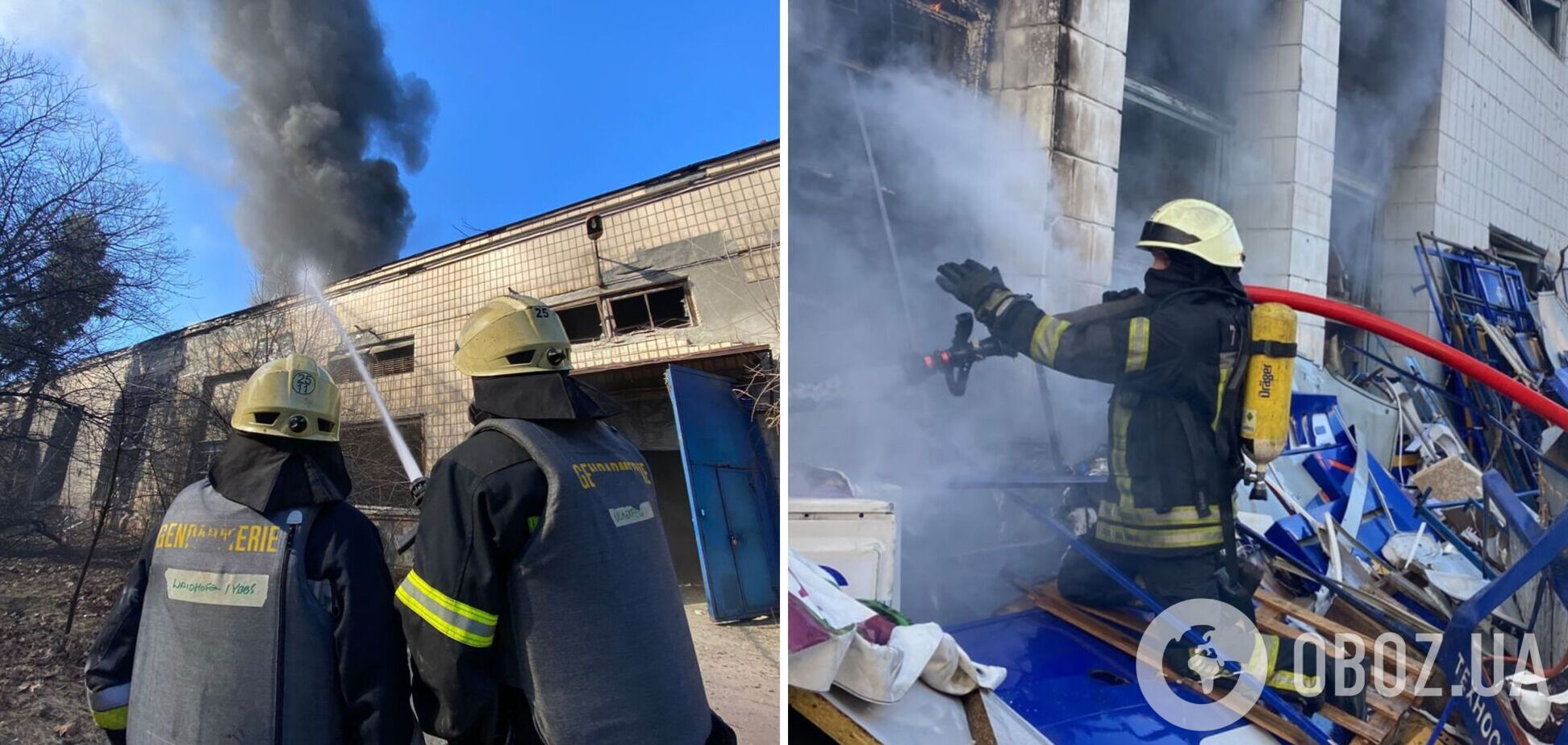 В Киеве из-за вражеского обстрела загорелись два здания и грузовик. Фото и видео