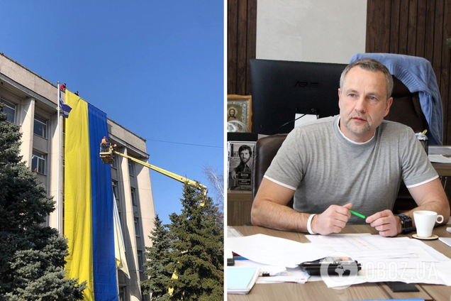 У Херсоні на мерії вивісили український прапор, незважаючи на присутність у місті окупантів. Фото