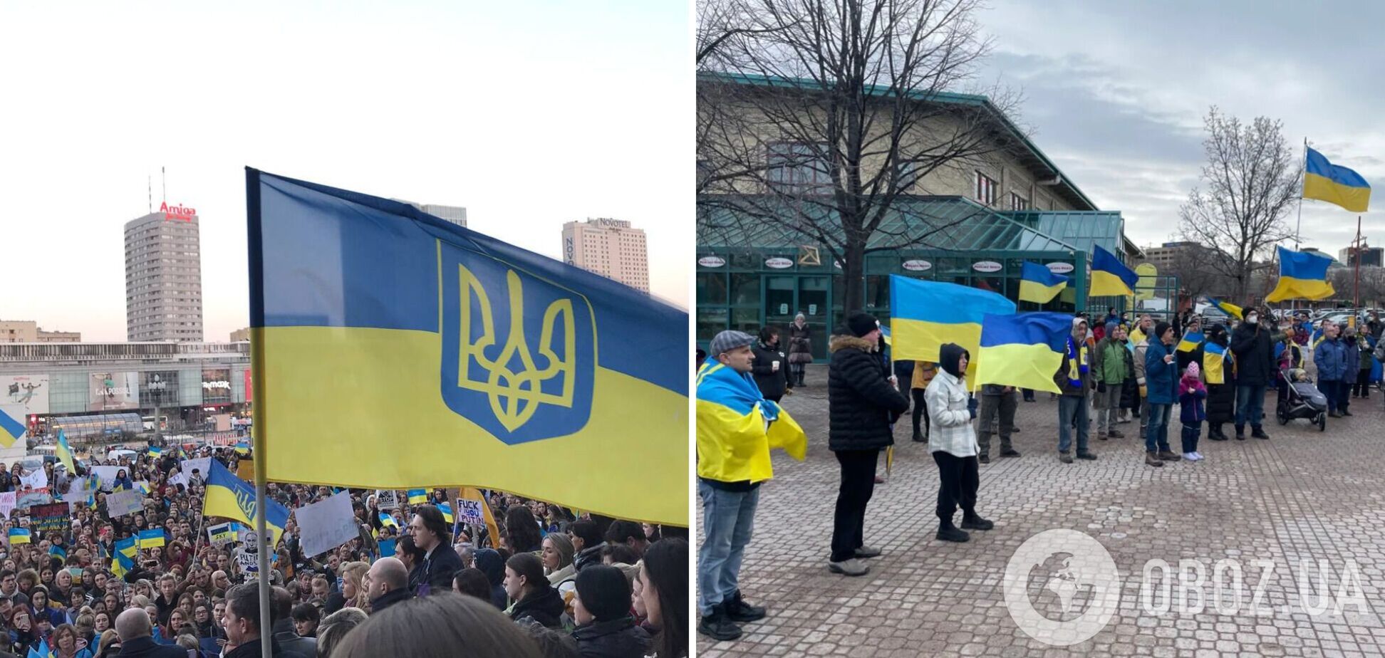 У Канаді та Польщі відбулися акції на підтримку України: мітингувальники принесли 'кривавий' портрет Путіна та Лукашенка. Фото та відео