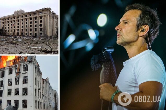 Вакарчук спел возле памятника Шевченко в разрушенном от бомбардировок Харькове. Видео