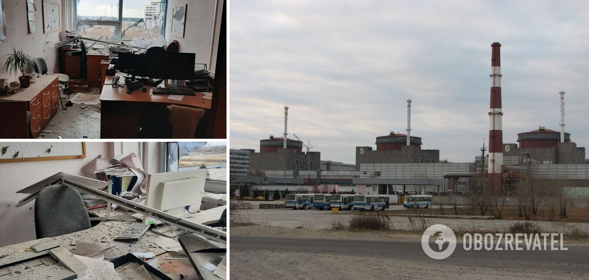 Дыры в стенах и выбитые окна: в сети показали последствия атаки оккупантов на админкорпус Запорожской АЭС. Фото