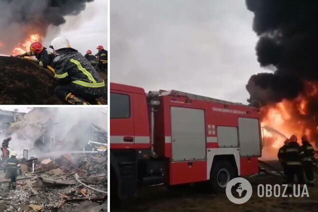 На Вінниччині через ракетний удар виникла пожежа на складі ПММ: одна людина загинула, трьох врятували з-під завалів. Відео