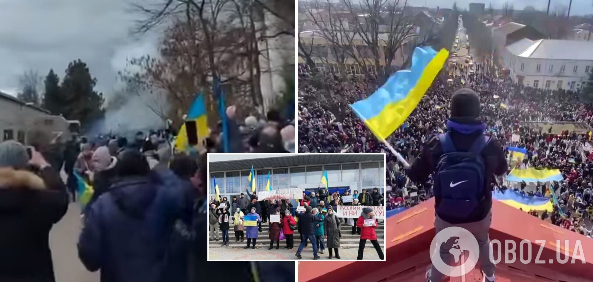 В Новой Каховке российские оккупанты открыли стрельбу по митингующим: люди не расходятся. Видео