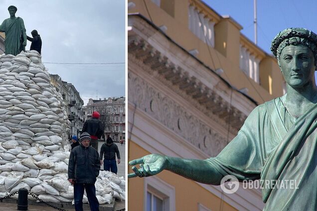 В Одесі рятують від можливих бомбардувань один із символів міста – пам'ятник Дюку. Фото