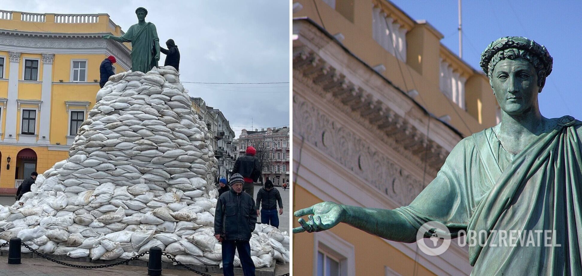 В Одессе спасают от возможных бомбежек один из символов города – памятник Дюку. Фото