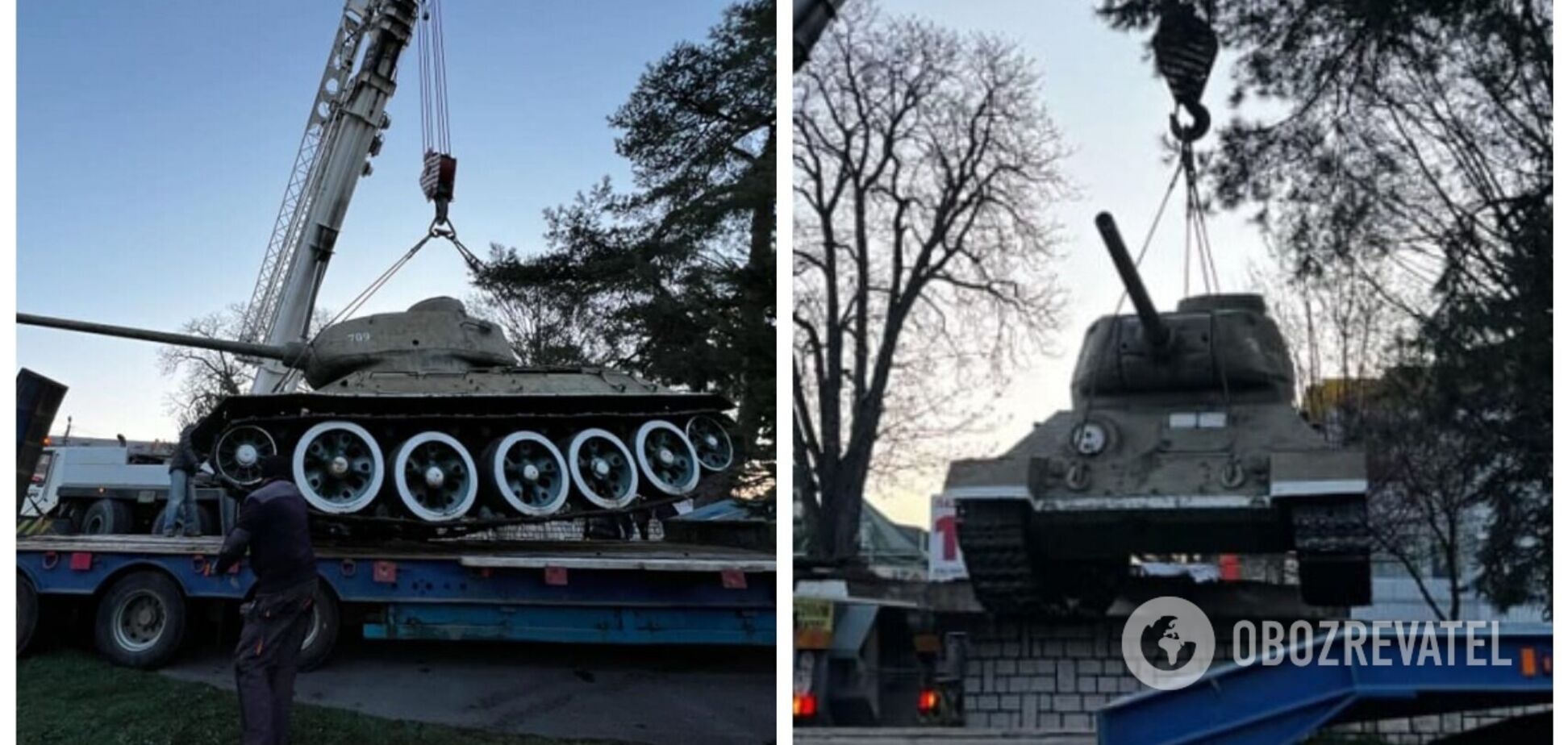 В Мукачево демонтировали памятник советскому танку: в сети показали фото