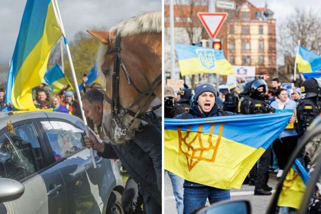 В Германии участников автопробега в поддержку России забросали лошадиными фекалиями. Фото
