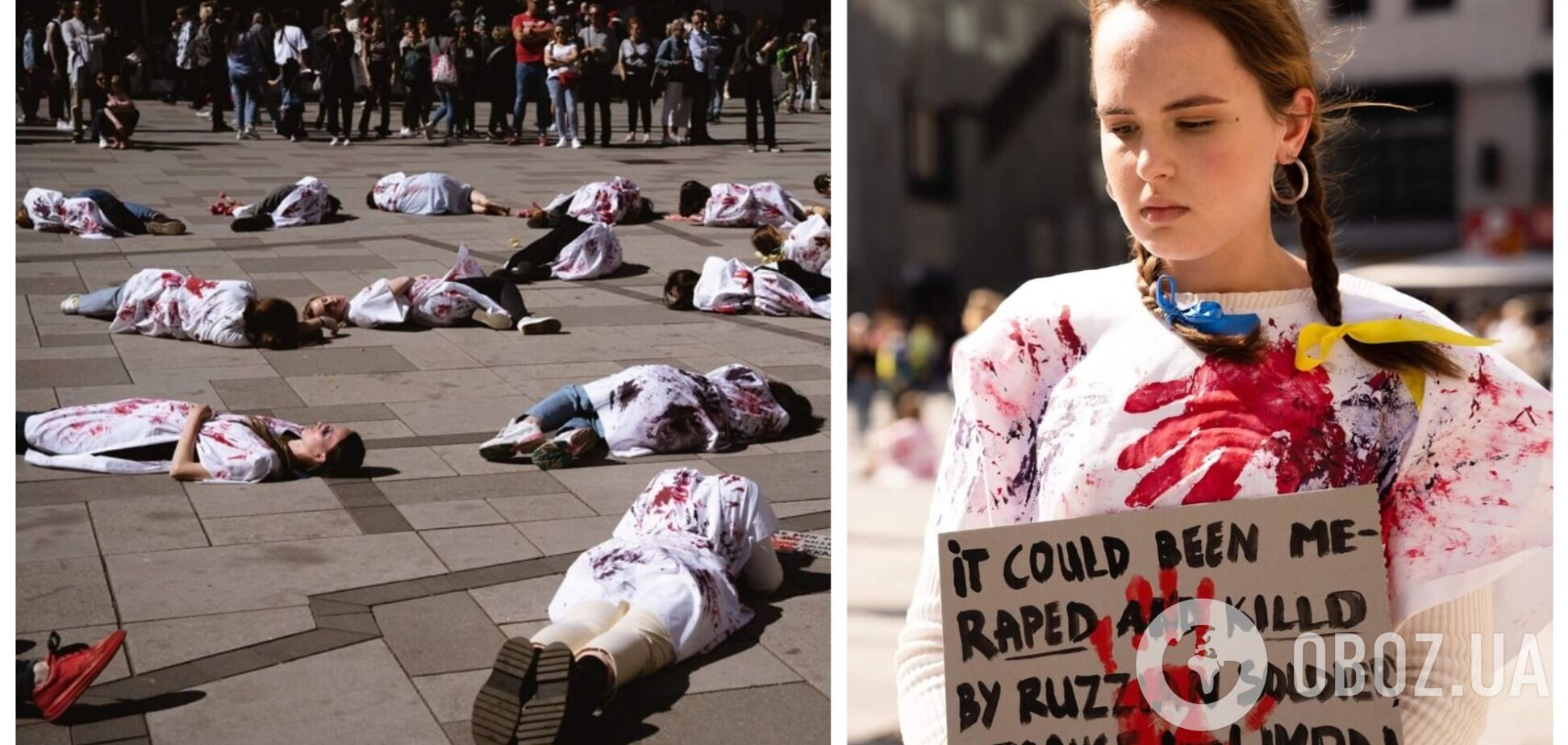 'Убито сотні людей': у Відні жінки в 'окривавленому' одязі нагадали про звірства російських окупантів в Україні. Фото