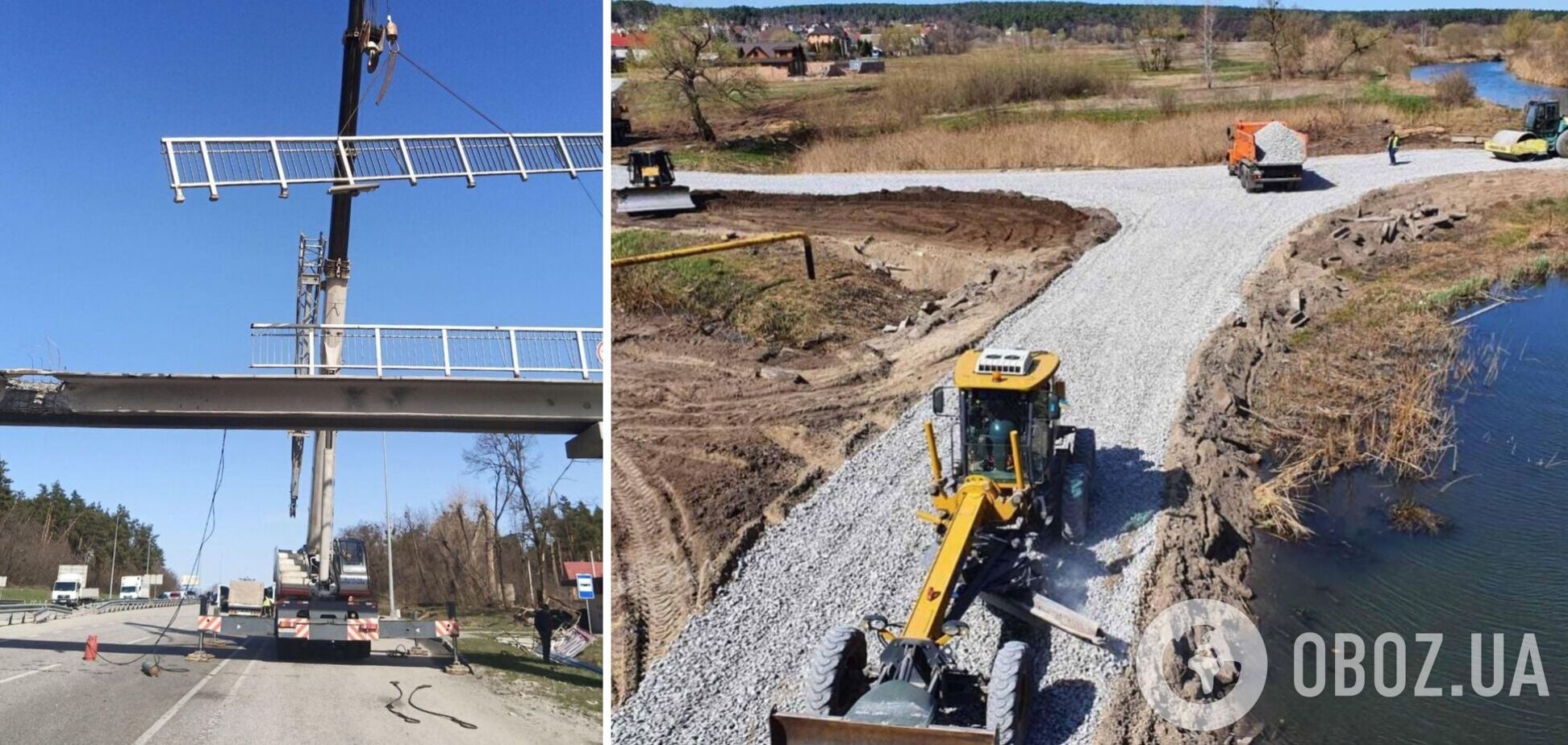 Біля зруйнованих мостів будують тимчасові переправи