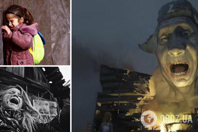 Путина-убийцу почти 160 украинских детей изобразили на жуткой картине. Фото