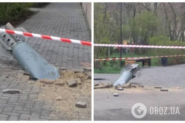 У Миколаєві частина ворожої ракети застрягла в асфальті у центрі міста. Фото