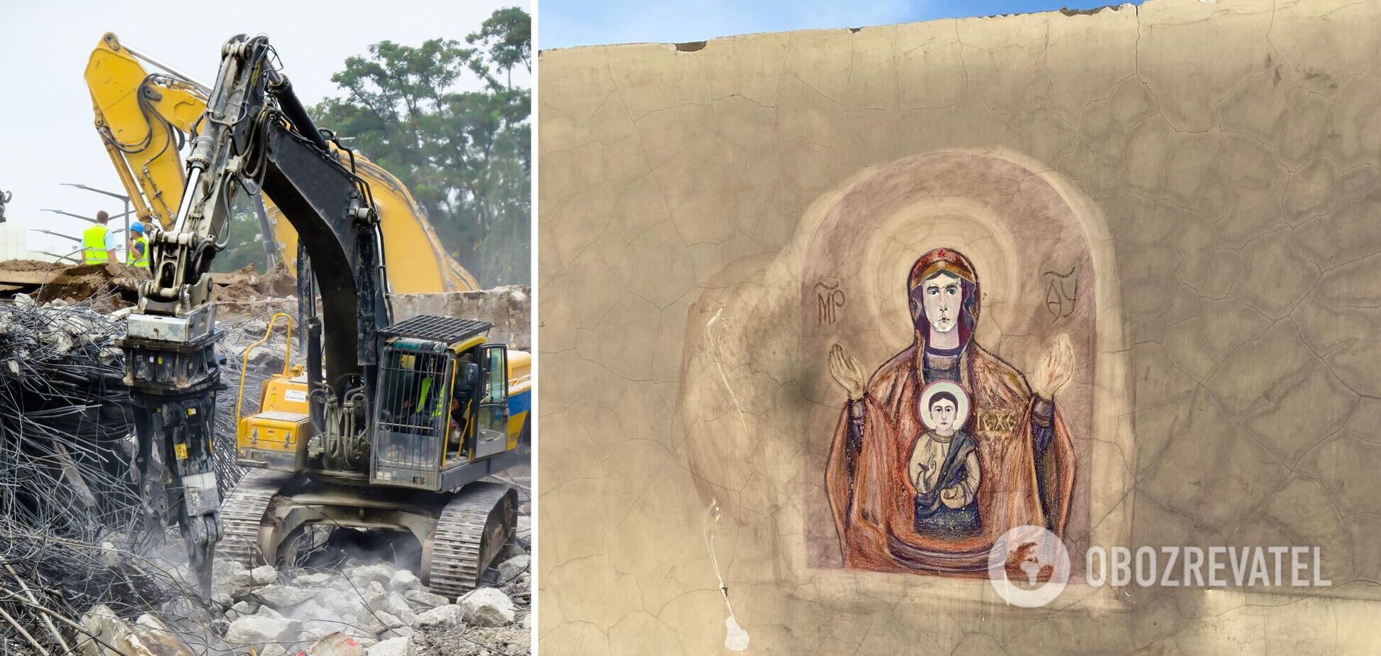 В Полтаве икона Божией Матери проявилась на стене здания, которое снесли: образ решили оставить