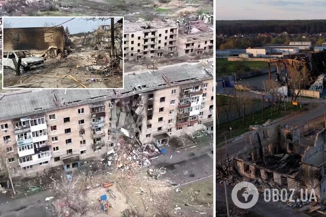 Разрушенную оккупантами Горенку показали с высоты птичьего полета. Фото