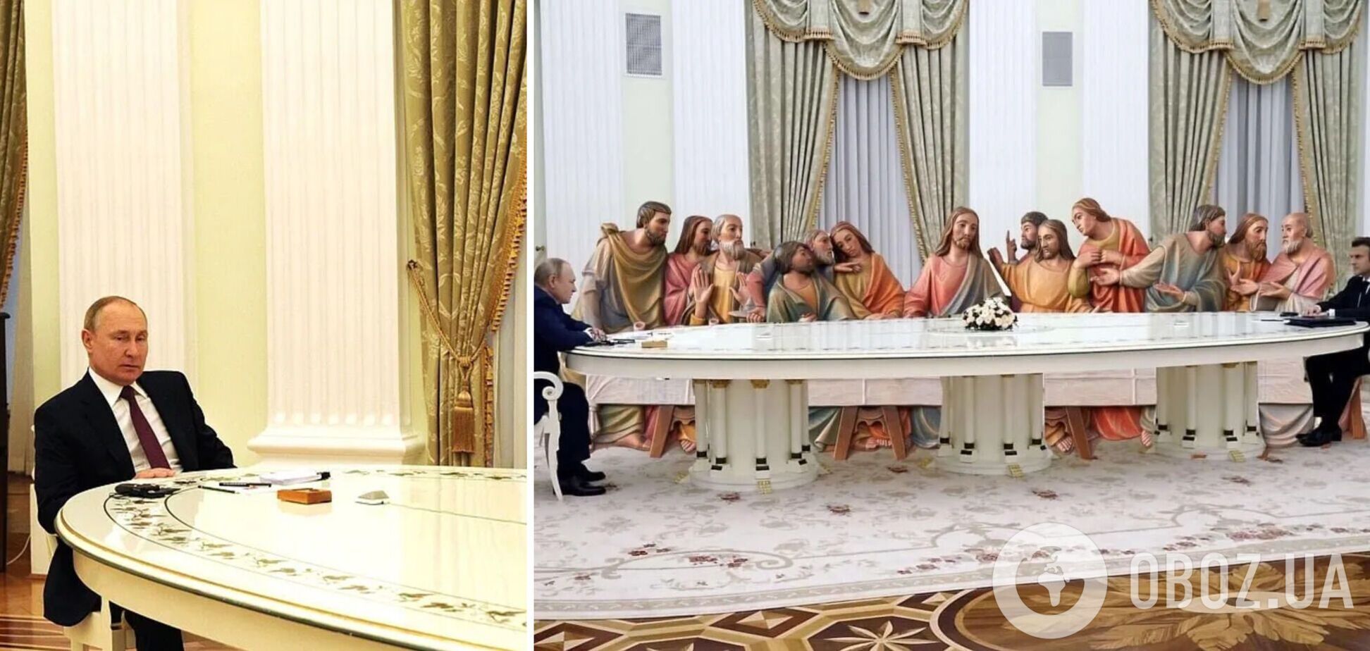Откуда взялся шестиметровый 'золотой стол' Путина, за которым он встречался с Макроном, Шольцем и генсеком ООН. Фото