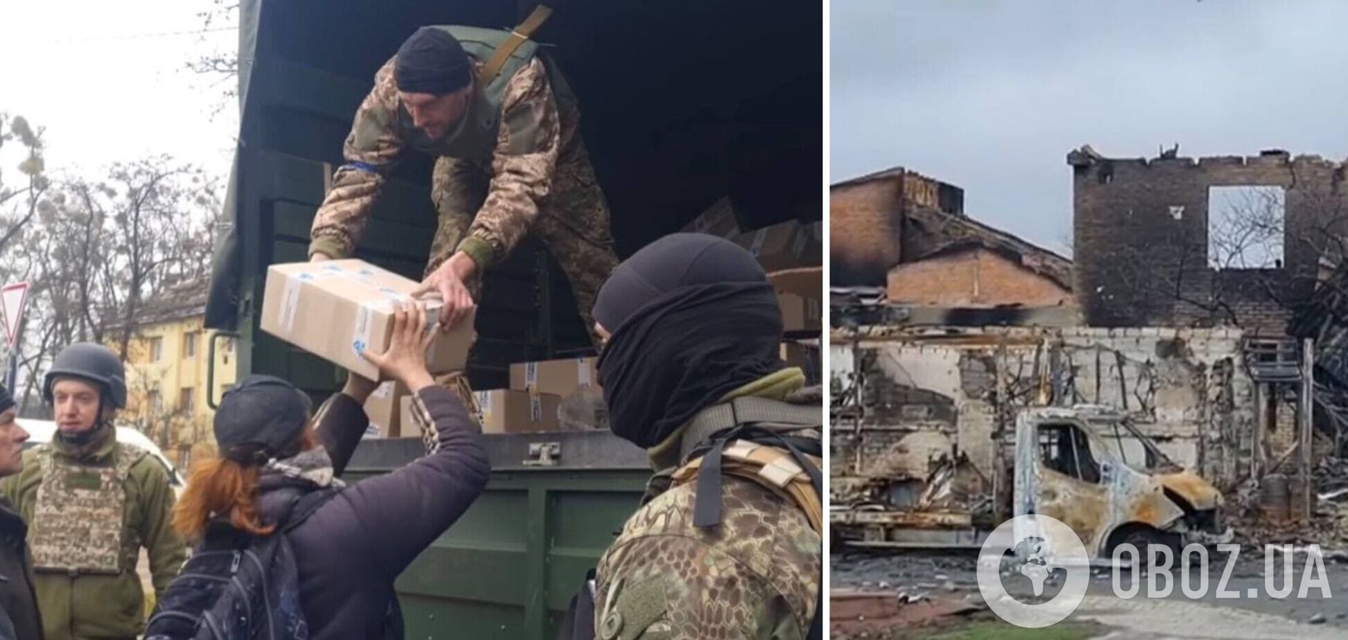 Бойцы терробороны из Киева привезли людям в освобожденную Бучу продукты питания