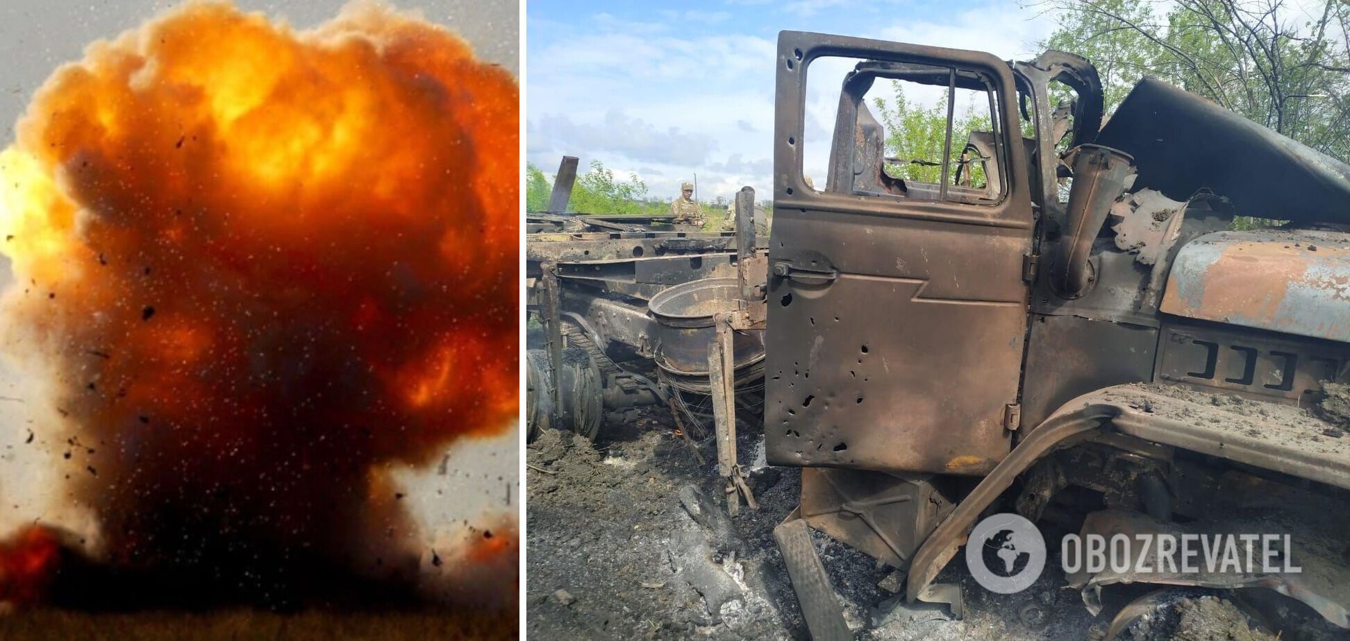 Российский грузовик подорвался на мине