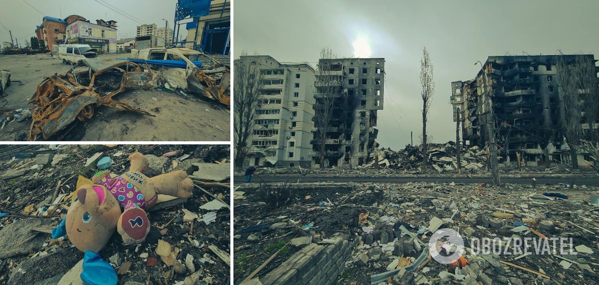 Бородянка почти полностью разрушена оккупантами, город закрыт. Видео и фото