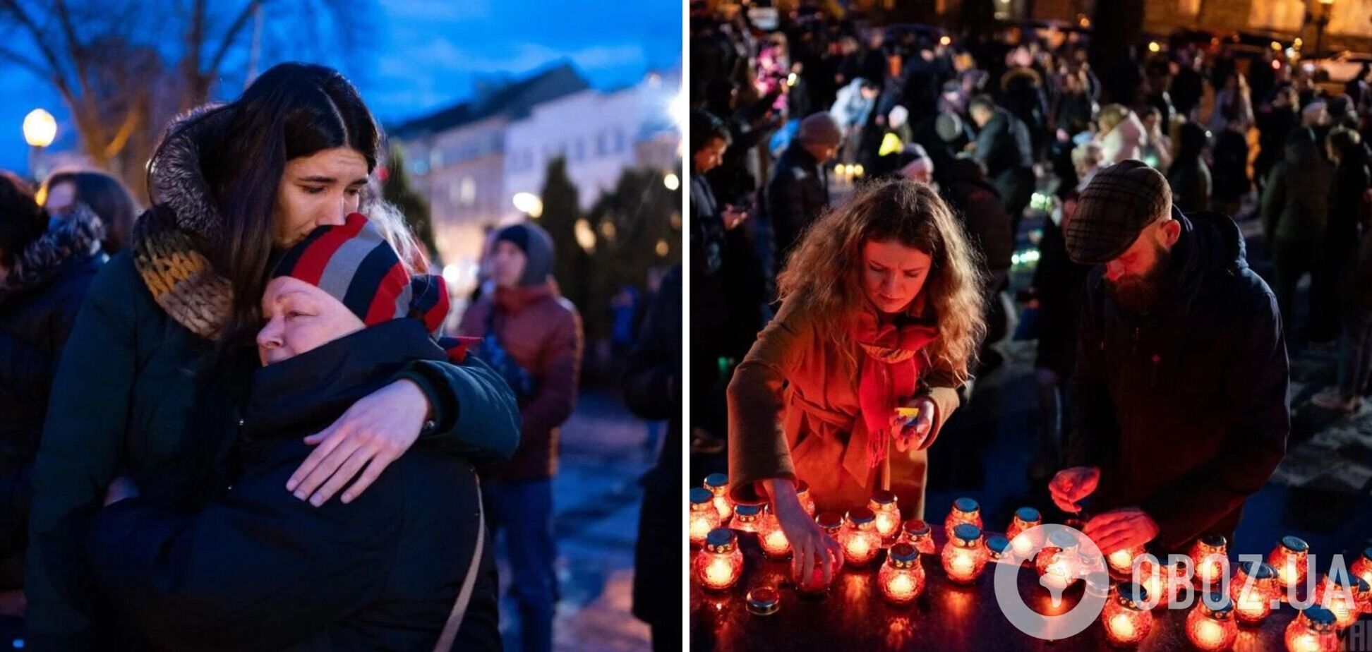Во Львове почтили память жертв российской агрессии: люди зажгли сотни лампадок, выложив из них карту Украины. Фото